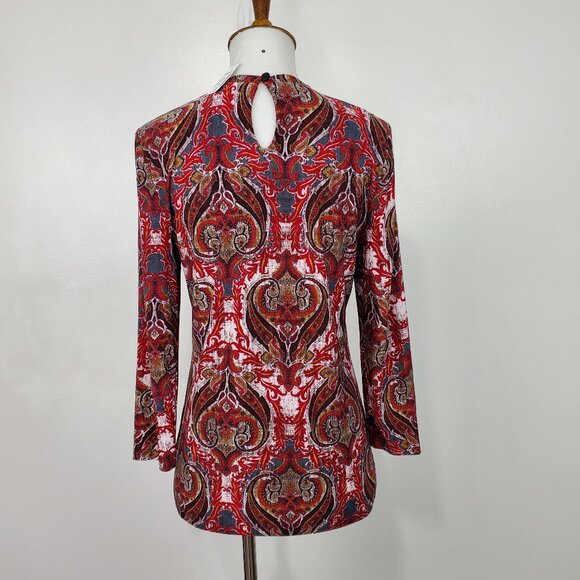 Jones Studio Red Pullover 3/4 Sleeve Paisley Top With Cutouts NEW NWT Size XS - Picture 6 of 14